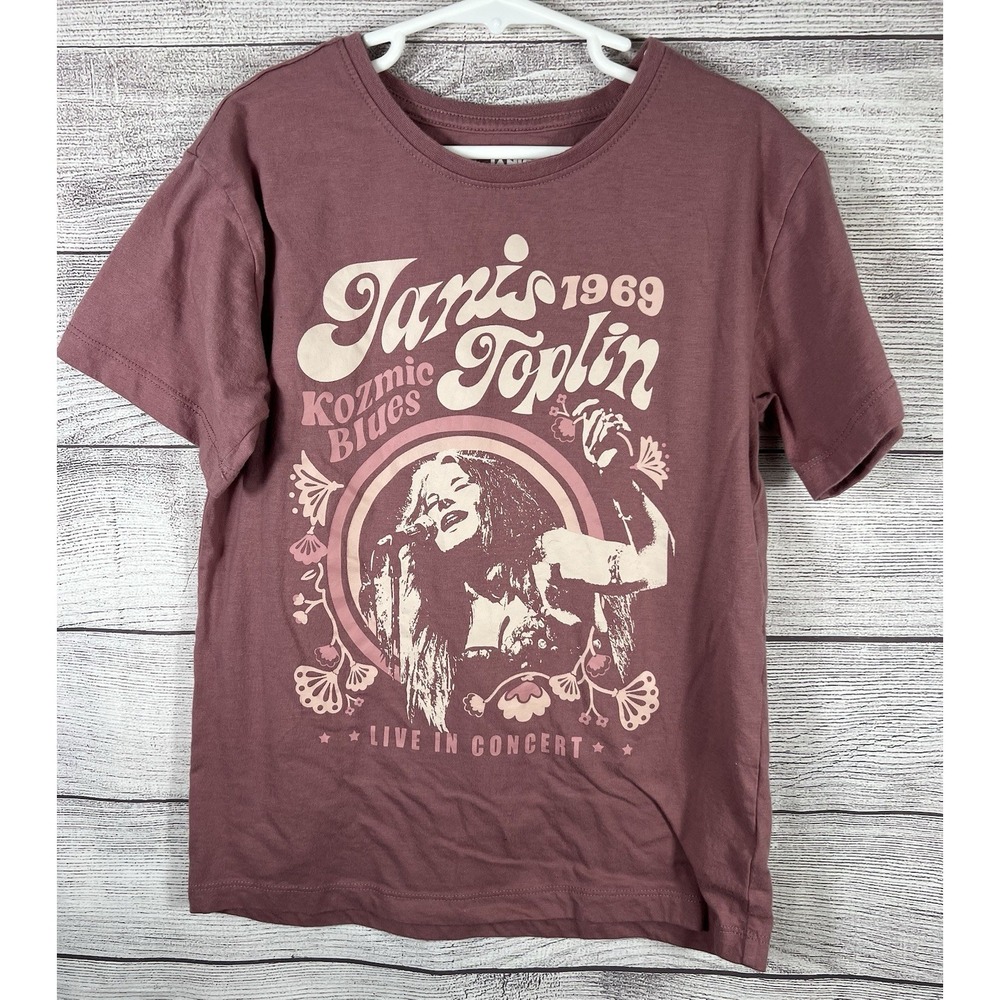 Janis Joplin Girls Pink Graphic Tee Kosmic Blues Rock Shirt Size M 7-8
